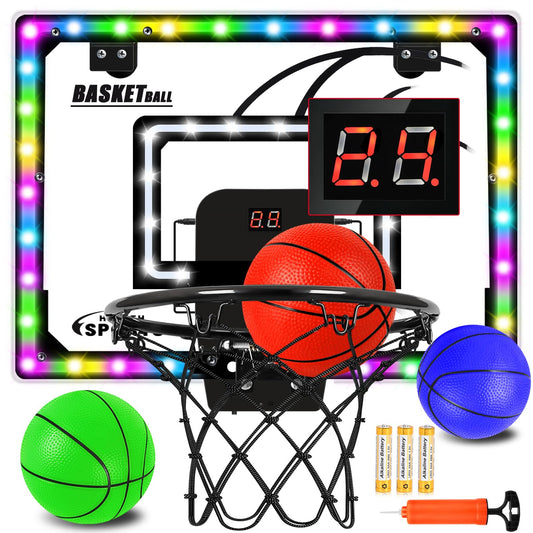 Jugana mini basketball hoop over the door with LED scorer for quick indoor play.