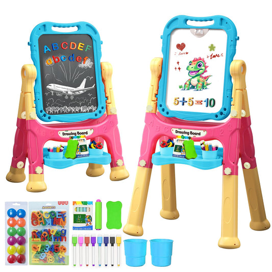 Juivin art easel with double-sided magnetic board for kids' drawings and learning