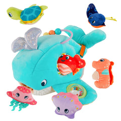 Juivin Ocean Whale soft rattle playset for infants fosters early tactile exploration.