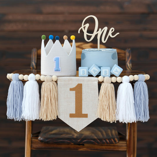 Juizay blue high chair banner enhances first birthday photos and decor