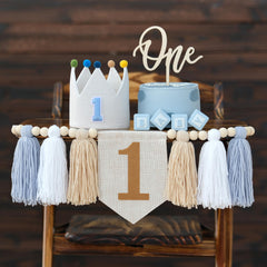 Juizay blue high chair banner enhances first birthday photos and decor