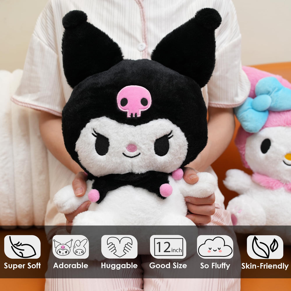 Juju Goods pink kawaii plush full view highlights adorable charm for desk or shelf decor.