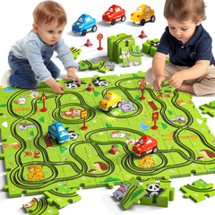 JUKUDAHU 64-piece puzzle race-track base for creative building sessions