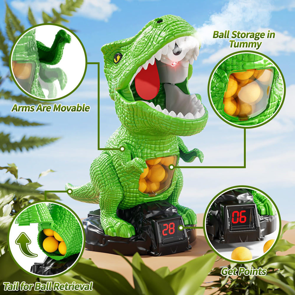 JUKUDAHU dinosaur shooting toy kids playing indoors, promoting shared family fun.