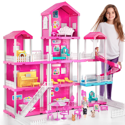 JUKUDAHU Pink Villa Playset front view for imaginative storytelling.