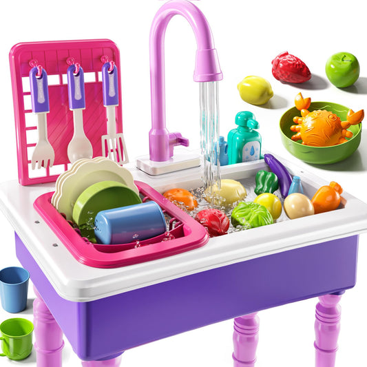 JUKUDAHU Play Sink with running water for realistic toddler kitchen play.