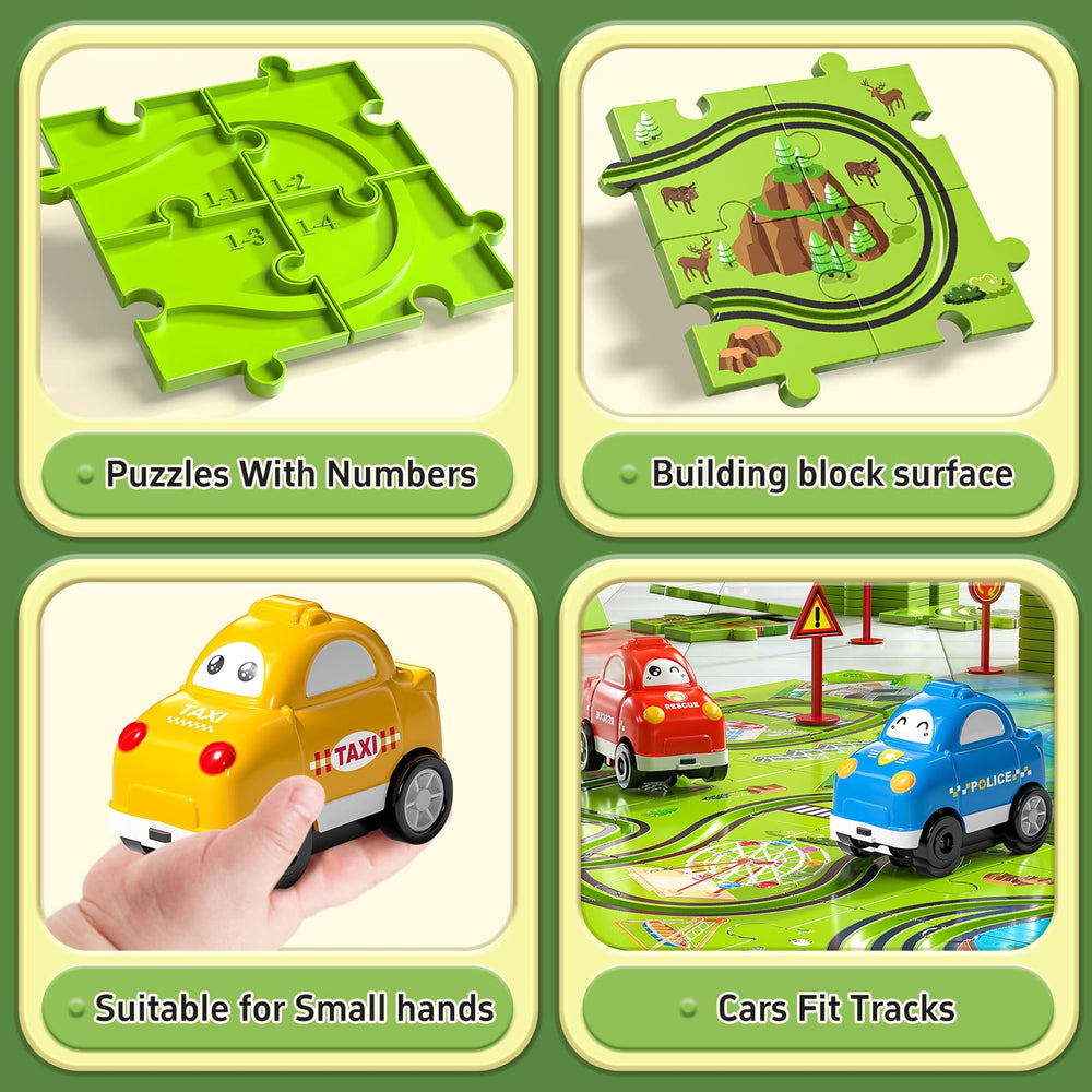 Jukudahu toddlers enjoy hands-on race car play with the cars on track.