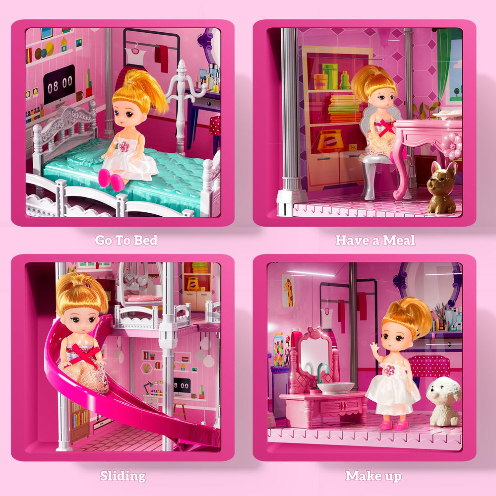 JUKUDAHU villa-playset includes child-friendly doll bathroom accessories for pretend routines.