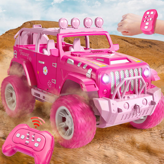 JUKUDAHU pink remote control car front view for outdoor adventures.