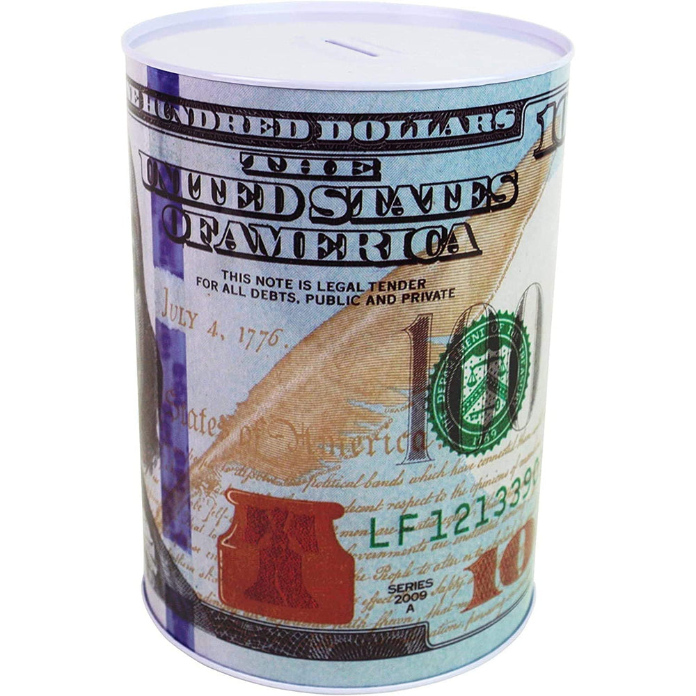 Julysgift 100-dollar-bill-piggy-bank top view showing sealed unopenable design.