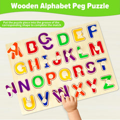 Jumlys wooden alphabet puzzle in bright colors enhances motor skills and coordination