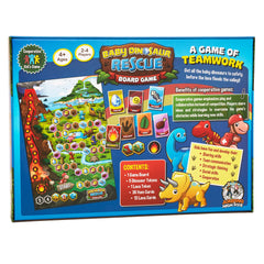 Jumping High Five Baby Dinosaur Rescue colorful board artwork supports storytelling and exploration.