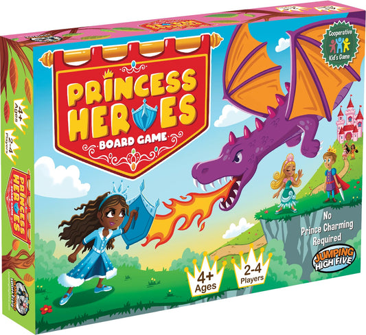 Jumping High Five Princess Heroes castle mission scene promoting teamwork during family play