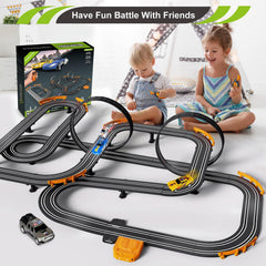 Jumplanma slot car track 32ft long layout for expansive racing sessions.