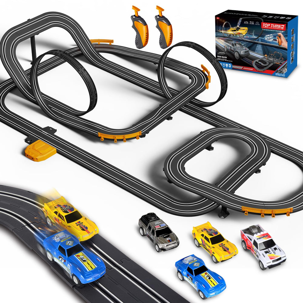 Jumplanma slot car track set with four cars ready for family races