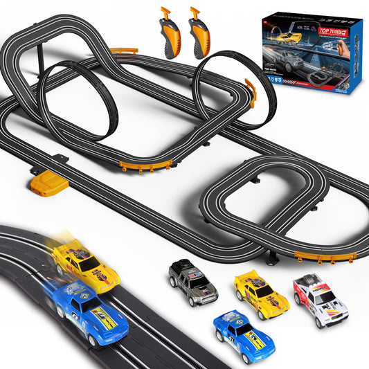 Jumplanma slot car track set with four cars ready for family races