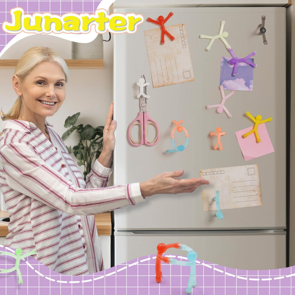 Junarter magnetic people on whiteboard brighten boards while keeping notes secured.