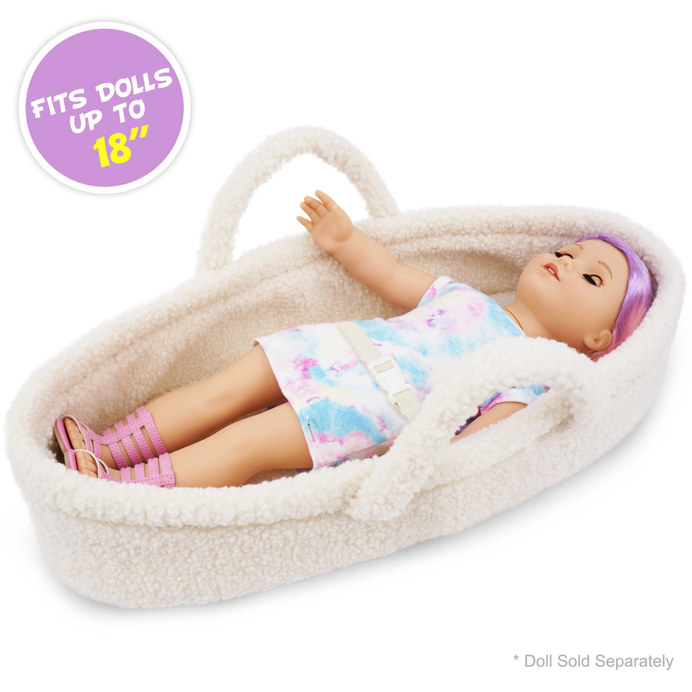 June Garden Cozy Dream Doll Bassinet interior fabric highlights ultra-soft fur