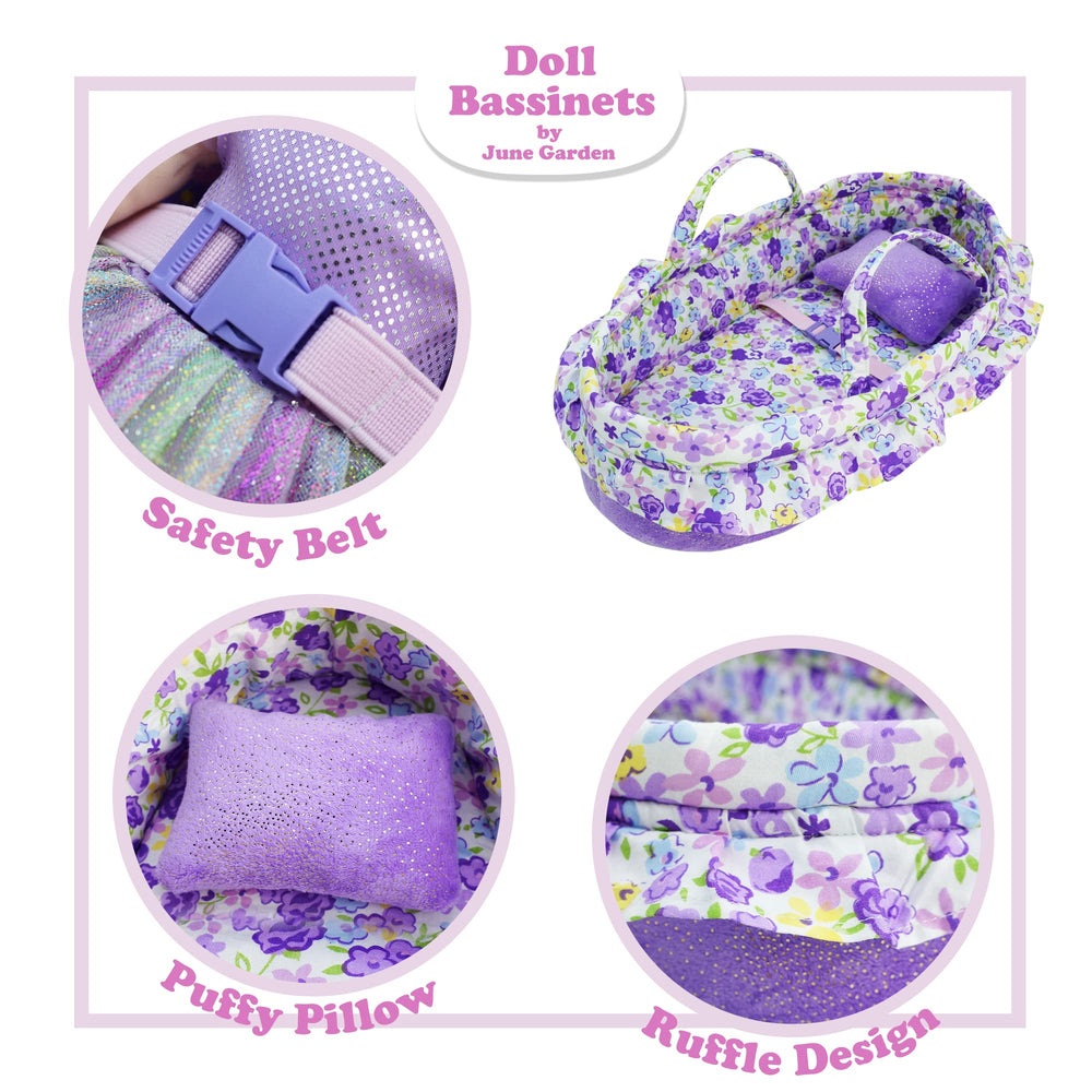 June Garden Cozy Dream Doll Bassinet sewn-on fluffy pillow boosts comfort during play