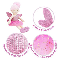 June Garden Elida wearing pink tulle dress and shimmering wings for imaginative play.