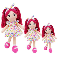 June Garden Snuggle Sophie pink curly hair frames a comforting doll for imaginative play.