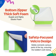JungleDove blue foam blocks for tactile exploration during playtime.
