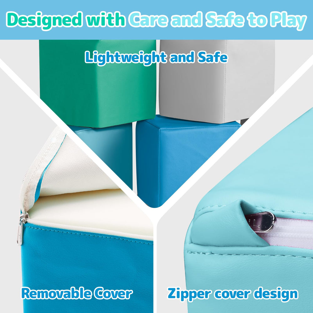 JungleDove easy-clean play blocks with zip-off covers for quick hygiene.
