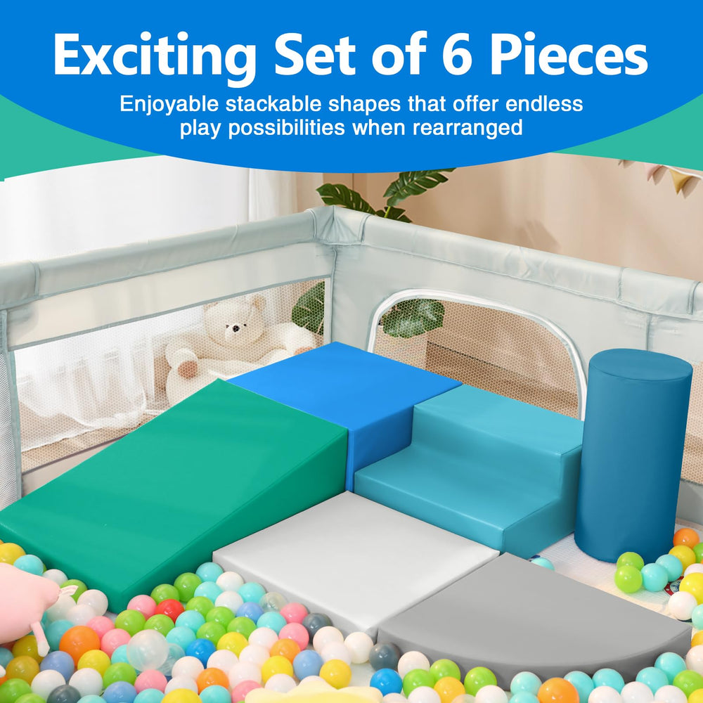 JungleDove mixed-color foam climbing playset boosts visual interest during crawl and climb sessions.