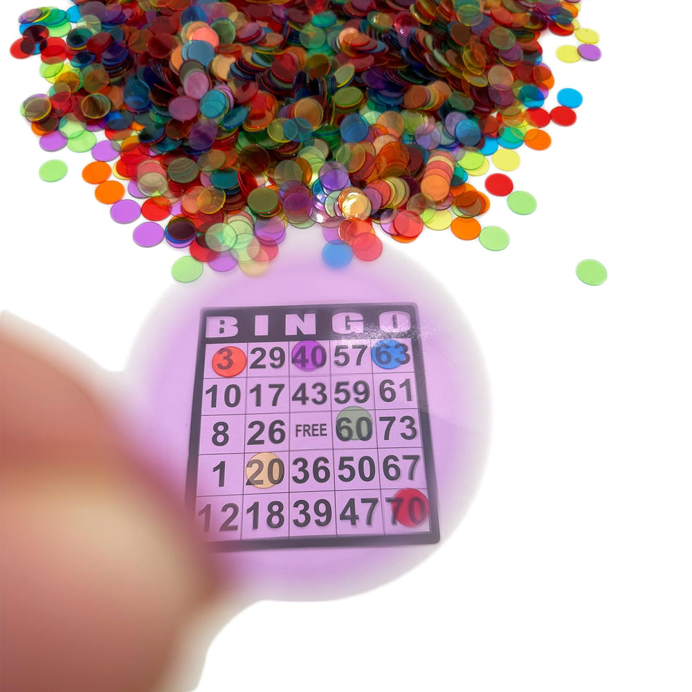 JUNWRROW transparent plastic bingo chips for durable, reusable game pieces