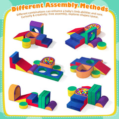 JUOIFIP foam blocks offer soft cushioning for gentle tumbling and crawling sessions.