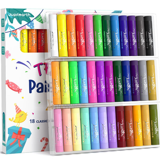 JUPITEARTH tempera paint sticks pack front with vibrant color range for creative play