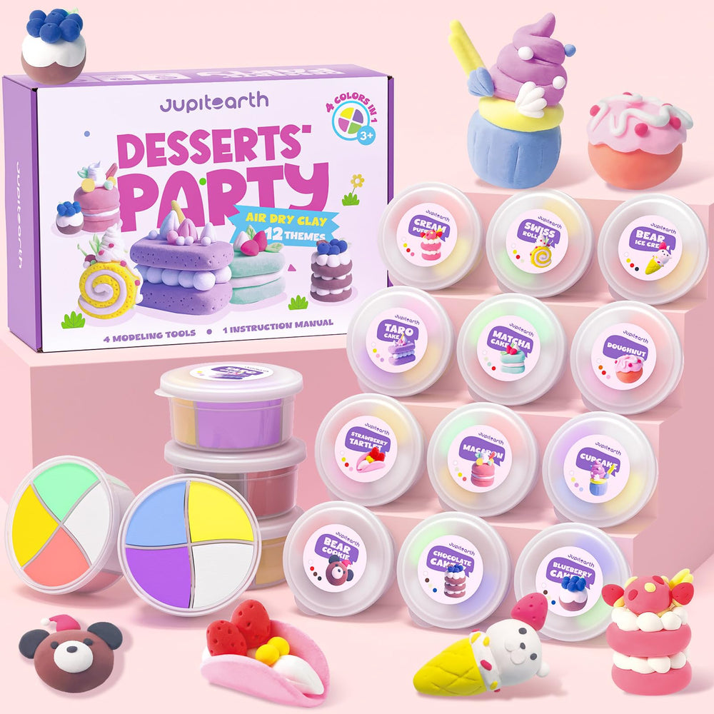 JUPITEARTH air dry clay desserts collection; vibrant colors for kid-friendly crafting.