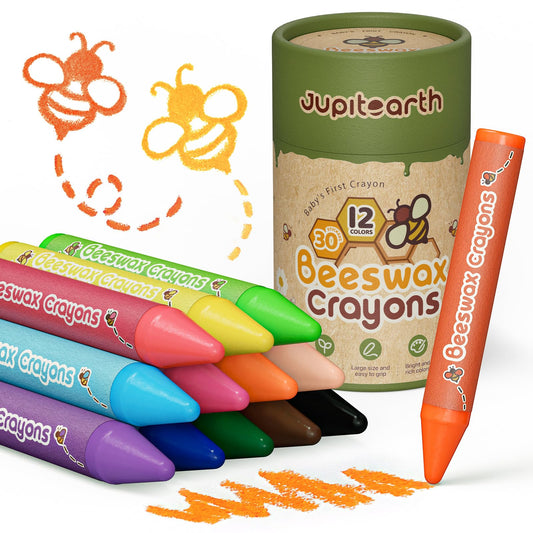 JUPITEARTH beeswax crayons jumbo size, easy grip for toddlers