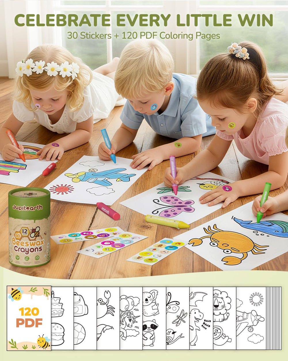 JUPITEARTH crayons stored in a sturdy box for travel