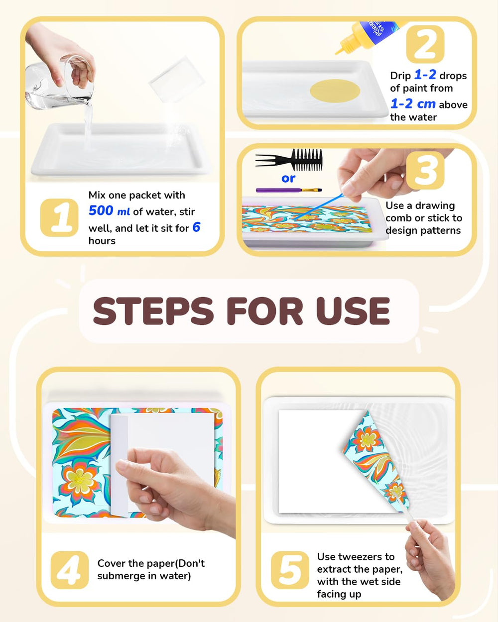 JUPITEARTH carrageenan powder packets create stable marbling liquid.