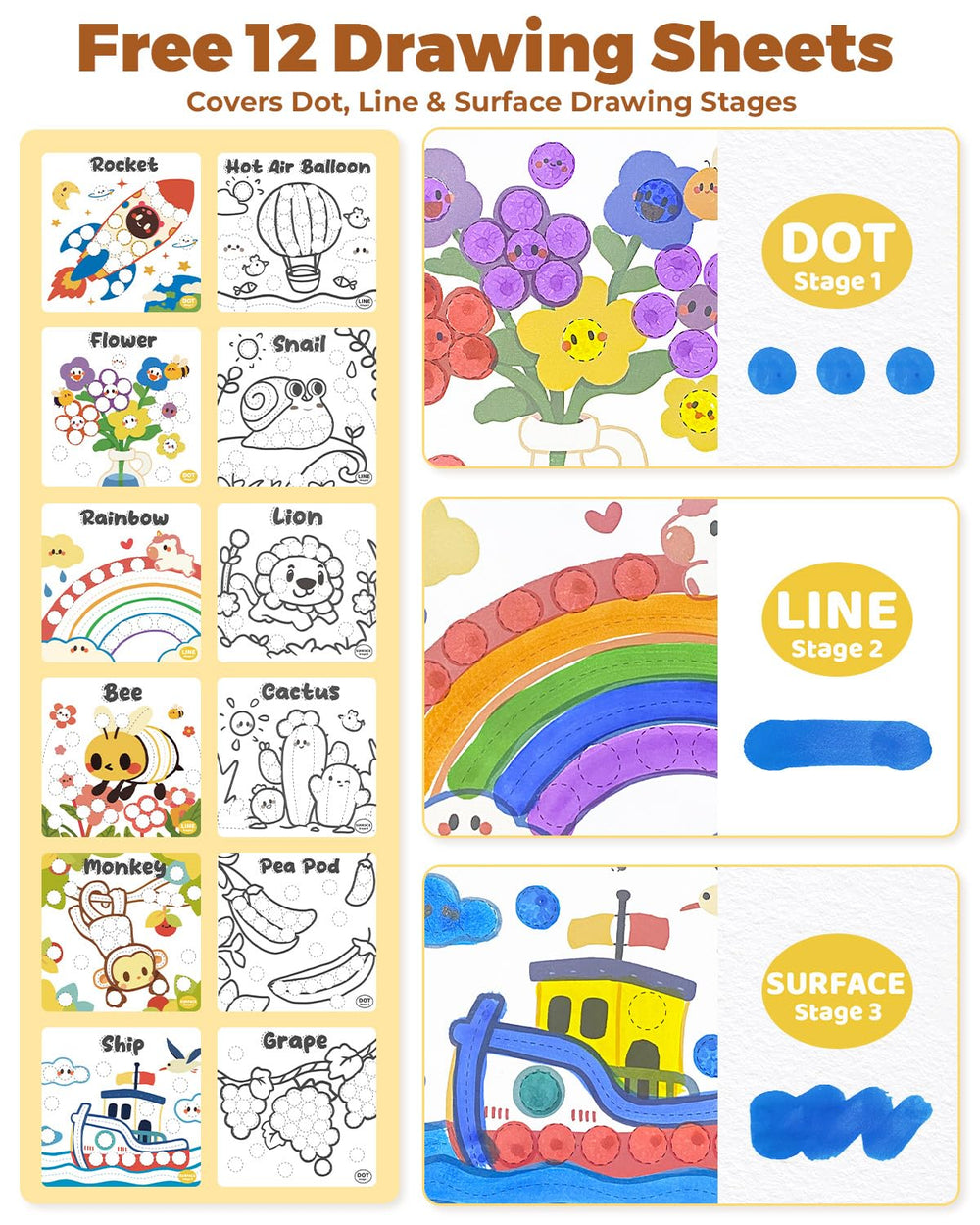 JUPITEARTH dinosaur stencil enhances creative dot painting.