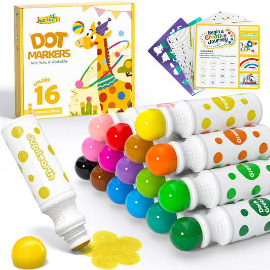 JUPITEARTH dot markers with ergonomic barrels for easy toddler grip.