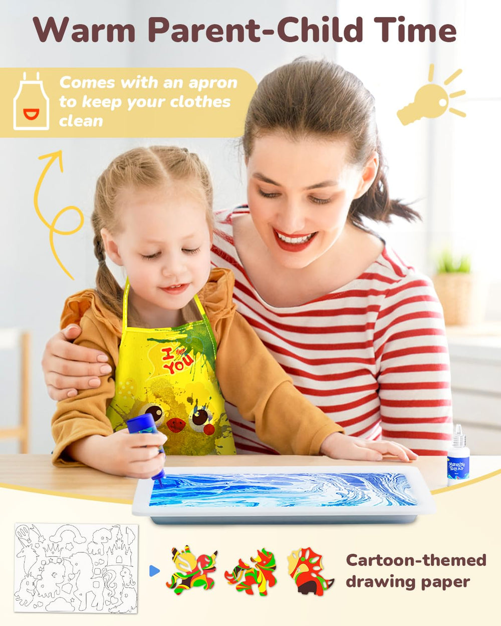 JUPITEARTH drawing tray and tools for easy, mess-minimizing marbling sessions.