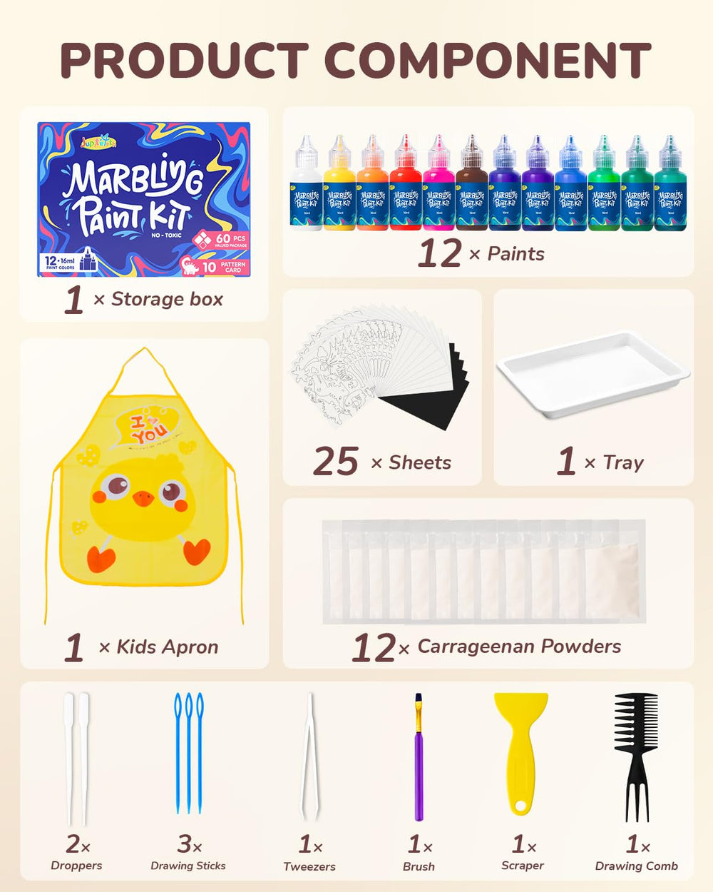 JUPITEARTH droppers, brushes, and tweezers support precise, kid-friendly crafting.