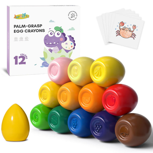 JupiterEarth 12-color egg crayons for toddlers encouraging early color recognition.
