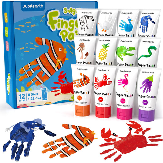 JUPITEARTH finger paint tubes in twelve vibrant colors for creative play