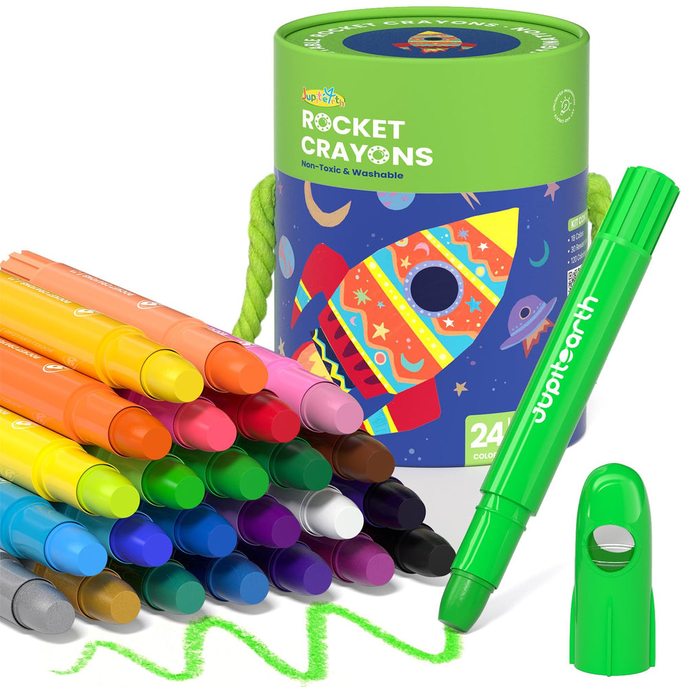 JUPITEARTH twist crayons 24 colors: vibrant hues for toddlers and easy grip.