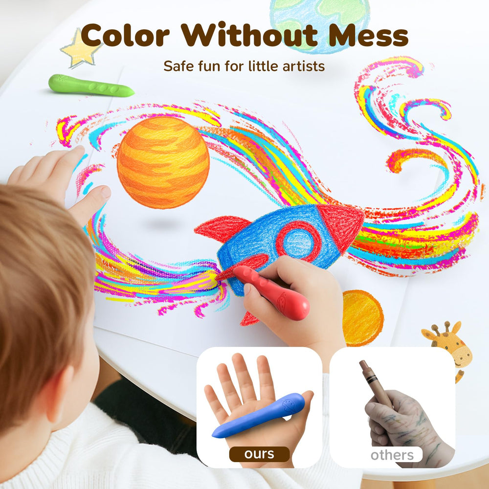 JUPITEARTH washable crayons demonstrating easy clean-up on hands