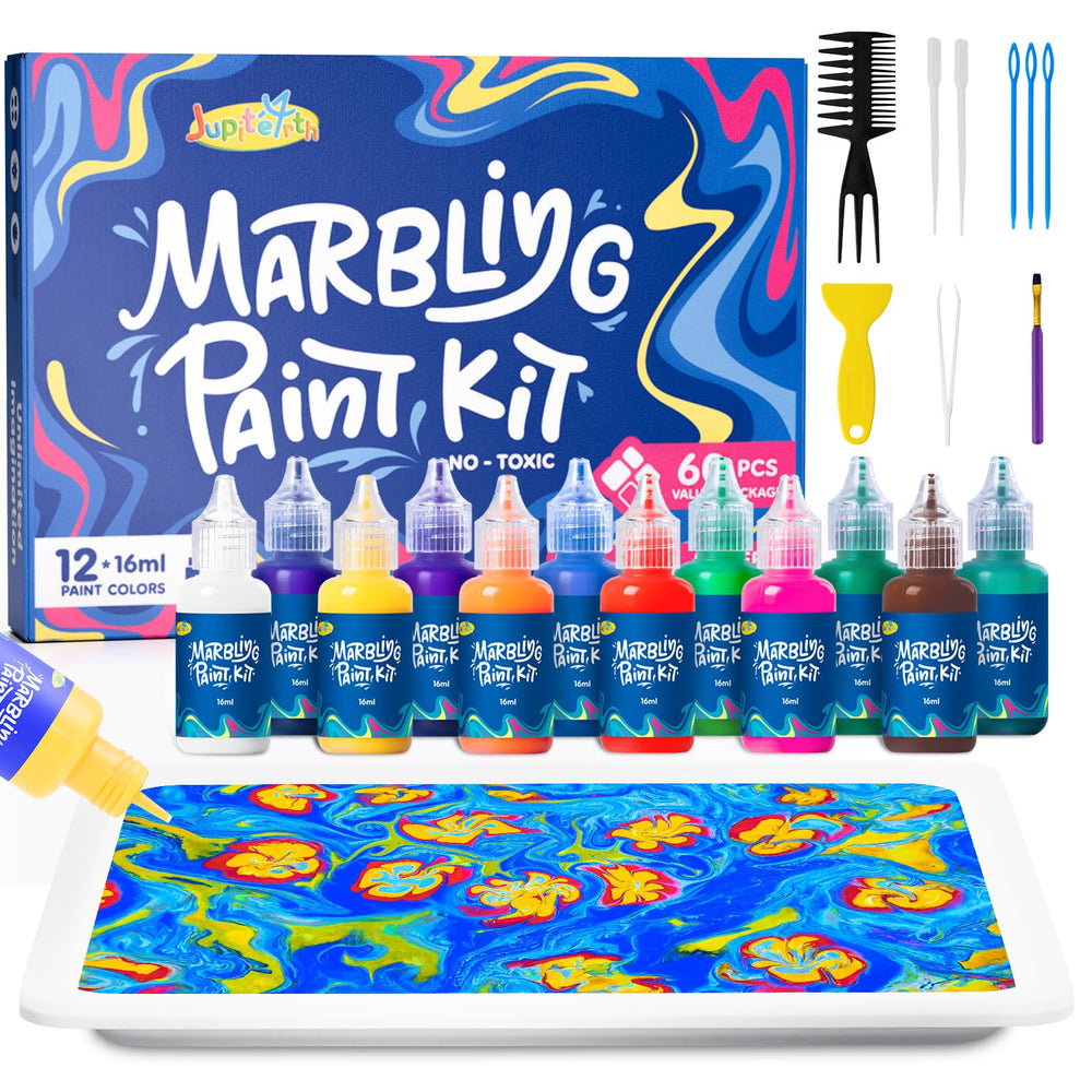 JUPITEARTH water marbling kit packaging highlighting a complete art set for children's crafts.