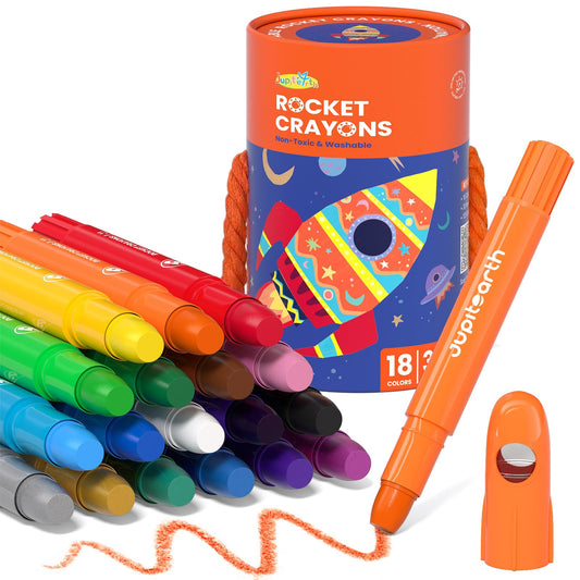 JUPITEARTH rocket crayons design sparks curiosity and shared art time.