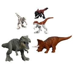 Jurassic World mini dinosaur figures close-up detail showcasing vibrant sculpting.