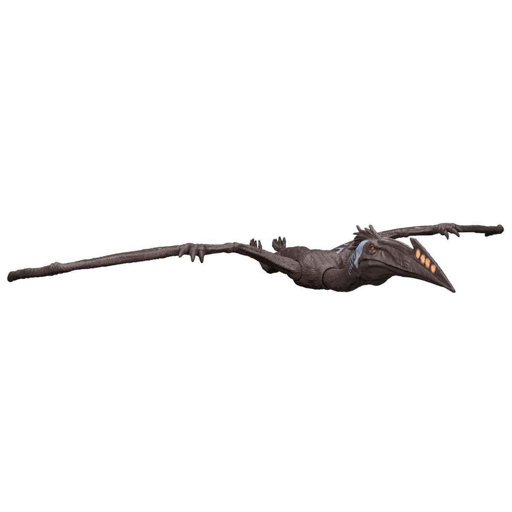 Front view of Jurassic World Rebirth Quetzalcoatlus highlights accurate scale for shelf display.