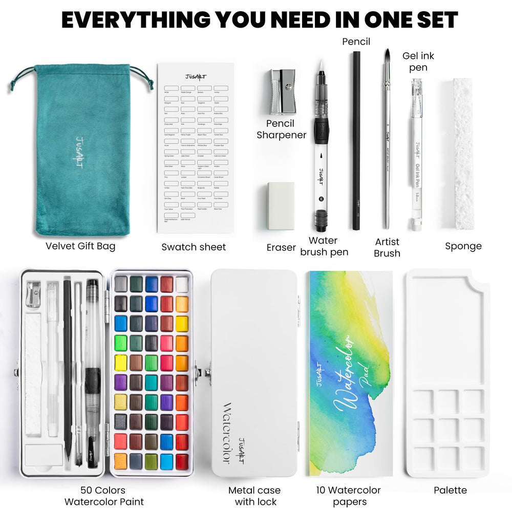 JusArt artist brush offers ergonomic grip for confident strokes.