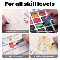 JusArt water brush pen enables smooth strokes on various papers.