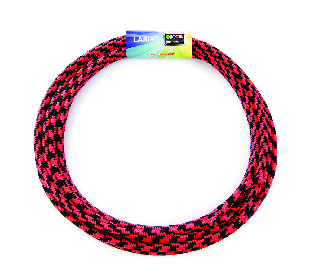Just Jump It Lil Lariat 20ft red and black rope coil for junior practice.